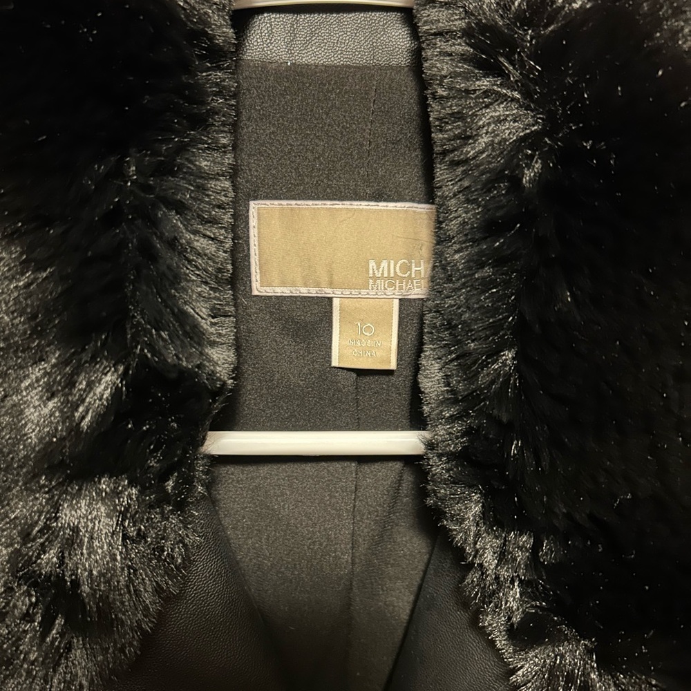 Michael Kors Faux Leather Fur Biker Jacket Women’s 10 Black Quilted - Picture 4 of 6